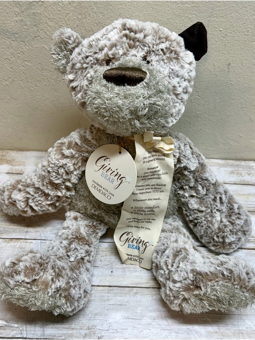 DEMDACO Giving Bear With Corduroy Ear Children's Plush Stuffed Animal Toy - NWT